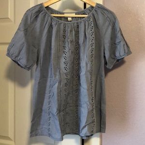 Dressbarn Blue Cotton Short Sleeve Blouse